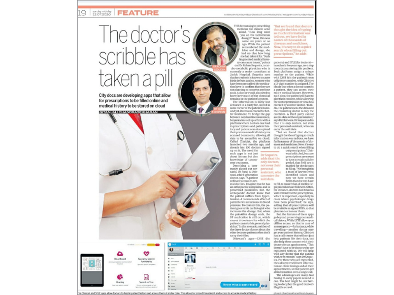 Dr. Suraj A. Dhirwani - Mid Day - Doctor Featured EHR Apps - Digital Prescription